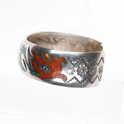 6.25" Delvin Nelson Navajo sterling silver chip inlay cuff bracelet