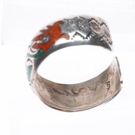 6.25" Delvin Nelson Navajo sterling silver chip inlay cuff bracelet
