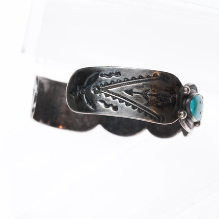6.5" 1940's Navajo Blue Gem turquoise row cuff bracelet sterling silver