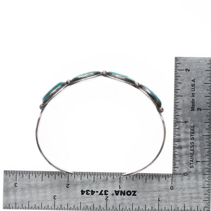 6.5" 1940's Navajo Blue Gem turquoise row cuff bracelet sterling silver