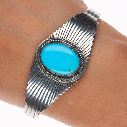 6.1" James Mason Navajo sterling silver cuff bracelet w/nice turquoise