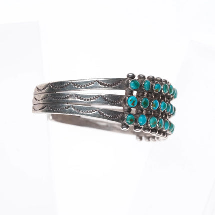 6" 1940's Zuni 3 row snake eye turquoise cuff bracelet sterling silver