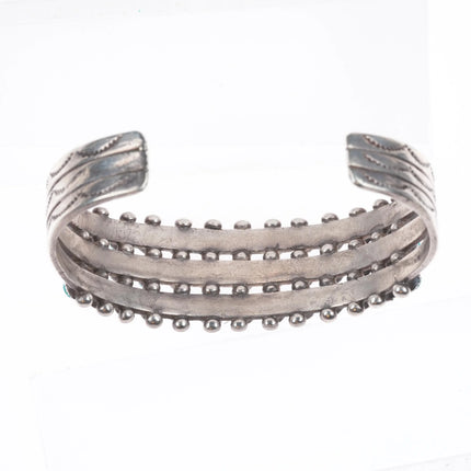 6" 1940's Zuni 3 row snake eye turquoise cuff bracelet sterling silver
