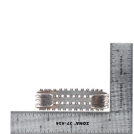 6" 1940's Zuni 3 row snake eye turquoise cuff bracelet sterling silver