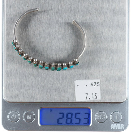 6" 1940's Zuni 3 row snake eye turquoise cuff bracelet sterling silver