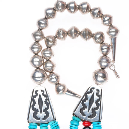 30" Tommy Singer Navajo sterling silver beaded turquoise heishi necklace