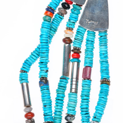 30" Tommy Singer Navajo sterling silver beaded turquoise heishi necklace