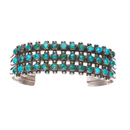 6" 1940's Zuni 3 row snake eye turquoise cuff bracelet sterling silver