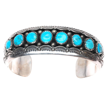 6.3" Wilbur Muskett Navajo sterling silver shadowbox turquoise row cuff bracelet
