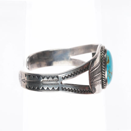 6.1" 1930's Navajo arrow stamped sterling silver cuff bracelet w/nice turquoise