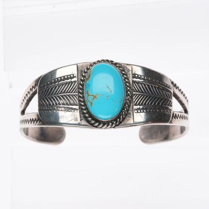6.1" 1930's Navajo arrow stamped sterling silver cuff bracelet w/nice turquoise