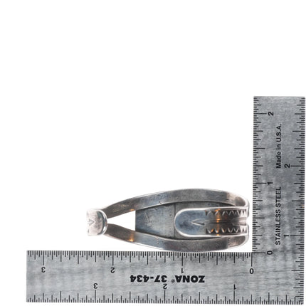 6.1" 1930's Navajo arrow stamped sterling silver cuff bracelet w/nice turquoise