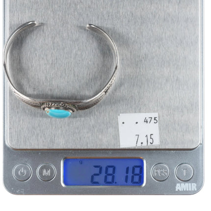 6.1" 1930's Navajo arrow stamped sterling silver cuff bracelet w/nice turquoise