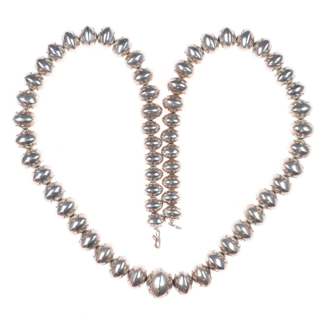 28" Heavy stamped Navajo pearls sterling silver beaded necklace high quality