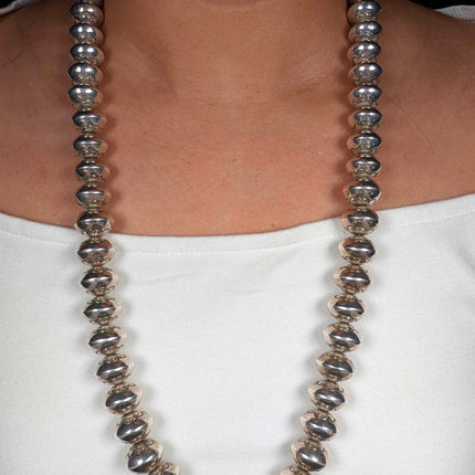 28" Heavy stamped Navajo pearls sterling silver beaded necklace high quality