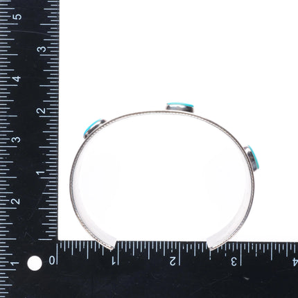7.6" Big Vintage Navajo Overlay bear paw sterling silver turquoise cuff bracelet