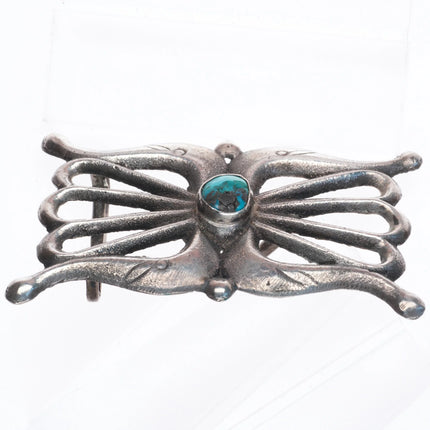 Vintage Navajo cast sterling silver belt buckle w/ center turquoise stone