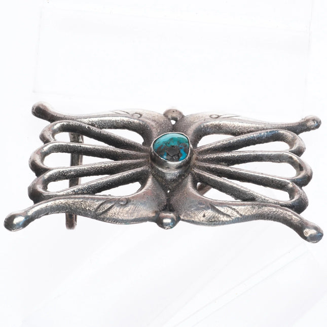 Vintage Navajo cast sterling silver belt buckle w/ center turquoise stone