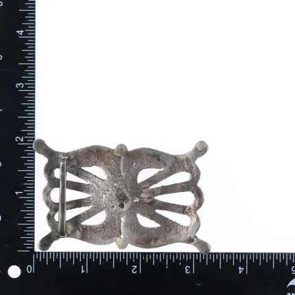 Vintage Navajo cast sterling silver belt buckle w/ center turquoise stone