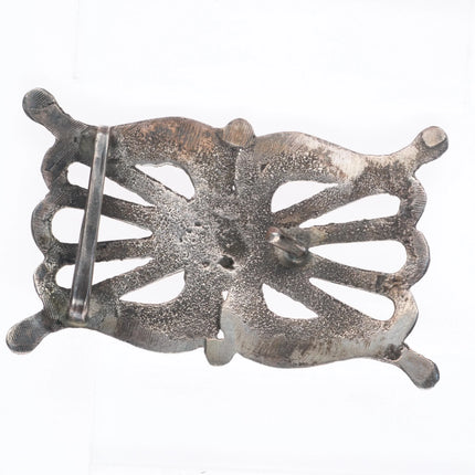 Vintage Navajo cast sterling silver belt buckle w/ center turquoise stone