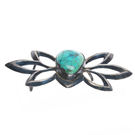 Vintage Navajo cast sterling silver belt buckle w/ nice center turquoise stone