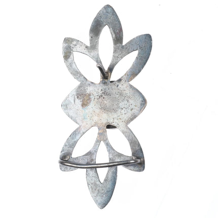 Vintage Navajo cast sterling silver belt buckle w/ nice center turquoise stone