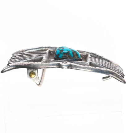 Vintage Ivan V Navajo cast sterling silver belt buckle nice turquoise stone