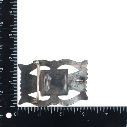 Vintage Ivan V Navajo cast sterling silver belt buckle nice turquoise stone