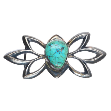 Vintage Navajo cast sterling silver belt buckle w/ nice center turquoise stone