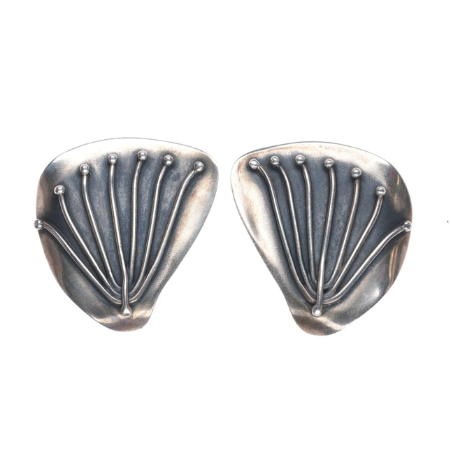 Vintage H. Fred Skaggs southwestern modernist sterling silver clip-on earrings