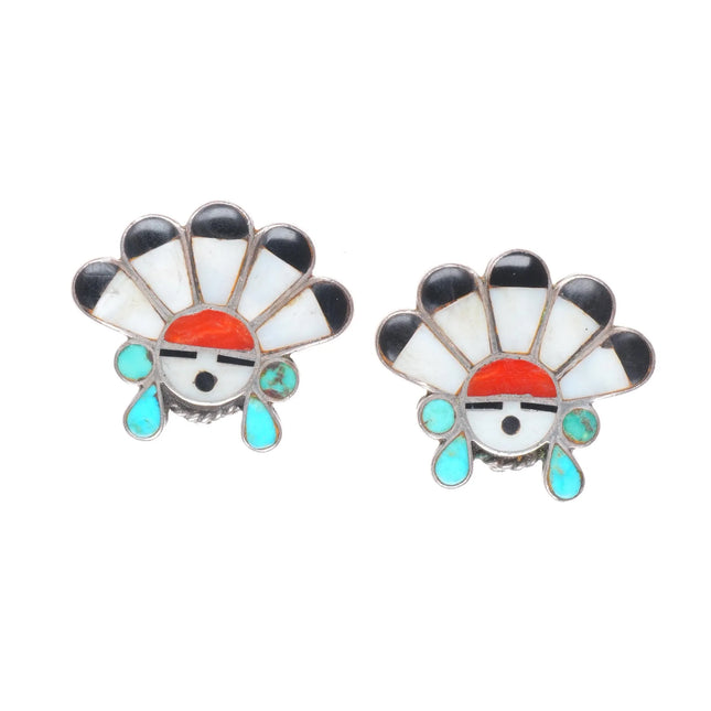 50's-60's Zuni sterling silver sunface sterling silver inlaid clip-on earrings
