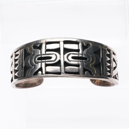 6.5" Vintage Mexican sterling silver geometric Aztec style cuff bracelet