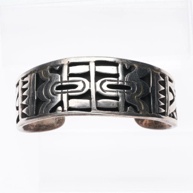 6.5" Vintage Mexican sterling silver geometric Aztec style cuff bracelet