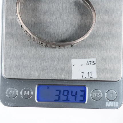 6.5" Vintage Mexican sterling silver geometric Aztec style cuff bracelet