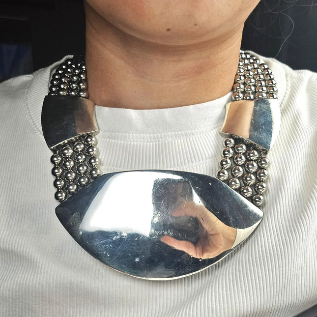 Oversized Retro Patricia Von Muslin sterling silver modernist bib necklace