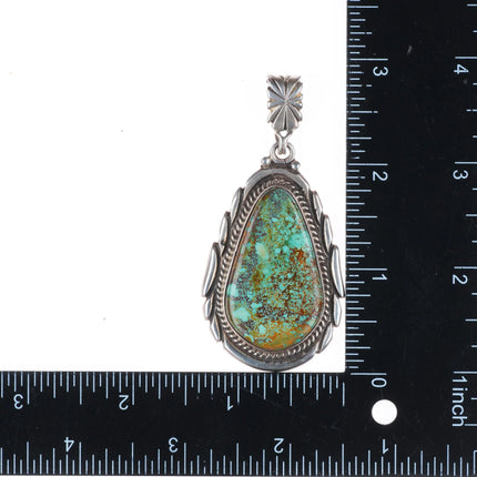 big Vintage Navajo sterling silver Ceremonial Kingman waterweb turquoise pendant