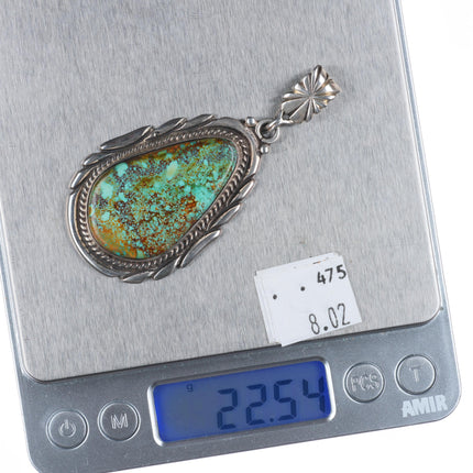 big Vintage Navajo sterling silver Ceremonial Kingman waterweb turquoise pendant