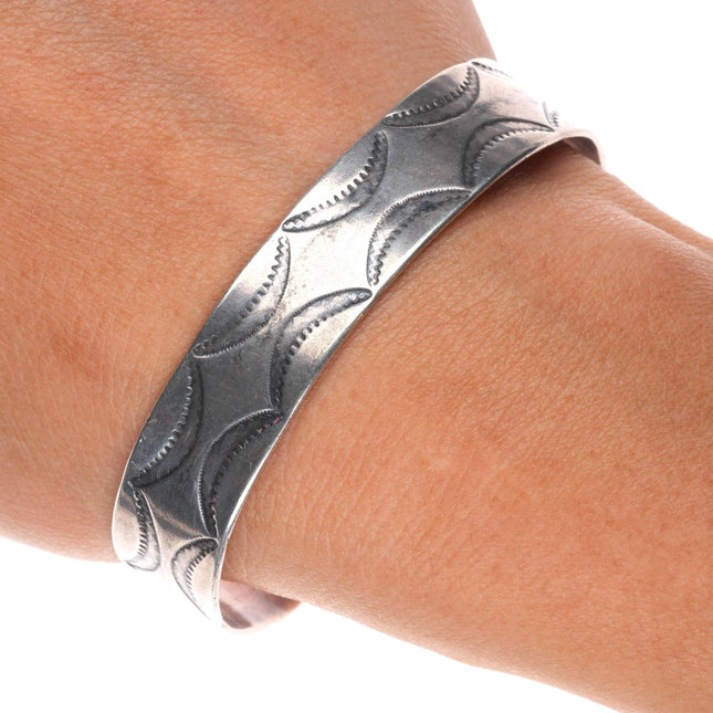 6.6" Vintage Navajo hand stamped cuff bracelet sterling silver