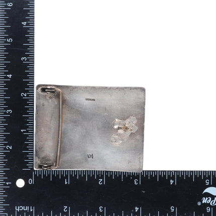 Vintage 60's-70's Navajo sterling silver red web turquoise belt buckle feathers