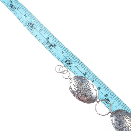 33" Vintage Navajo sterling silver link concho belt/hatband hand stamped