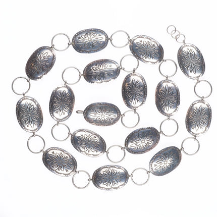 33" Vintage Navajo sterling silver link concho belt/hatband hand stamped