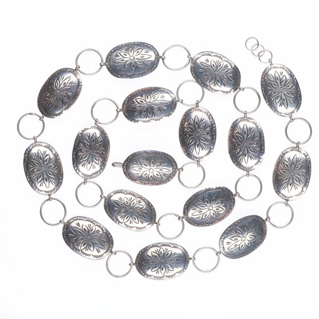 33" Vintage Navajo sterling silver link concho belt/hatband hand stamped