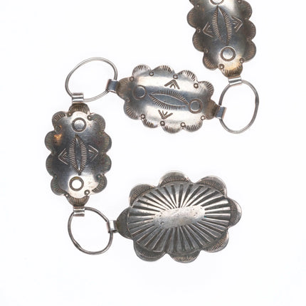 30.5" Vintage Navajo sterling silver link concho belt/hatband hand stamped