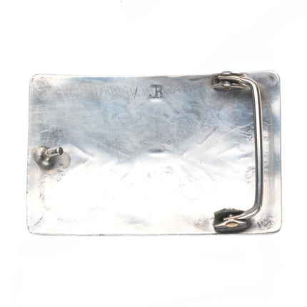 1970's Navajo Vintage Sterling silver chip inlay belt buckle turquoise