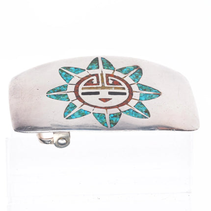 1970's Navajo Vintage Sterling silver chip inlay sunface belt buckle turquoise