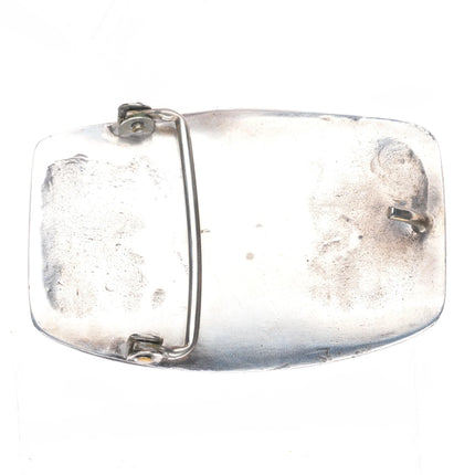 1970's Navajo Vintage Sterling silver chip inlay sunface belt buckle turquoise