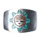 1970's Navajo Vintage Sterling silver chip inlay sunface belt buckle turquoise