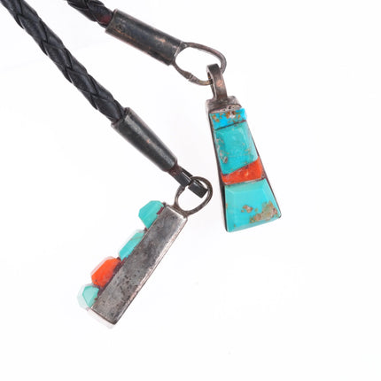 c1970 Native American High grade turquoise/coral/lapis inlay sterling bolo tie