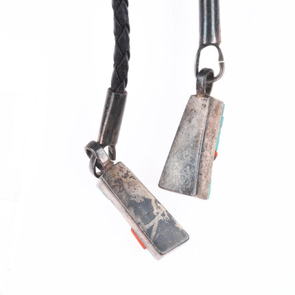 c1970 Native American High grade turquoise/coral/lapis inlay sterling bolo tie