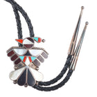 Vintage F.K. Zuni sterling silver channel inlay stone/shell thunderbird bolo tie